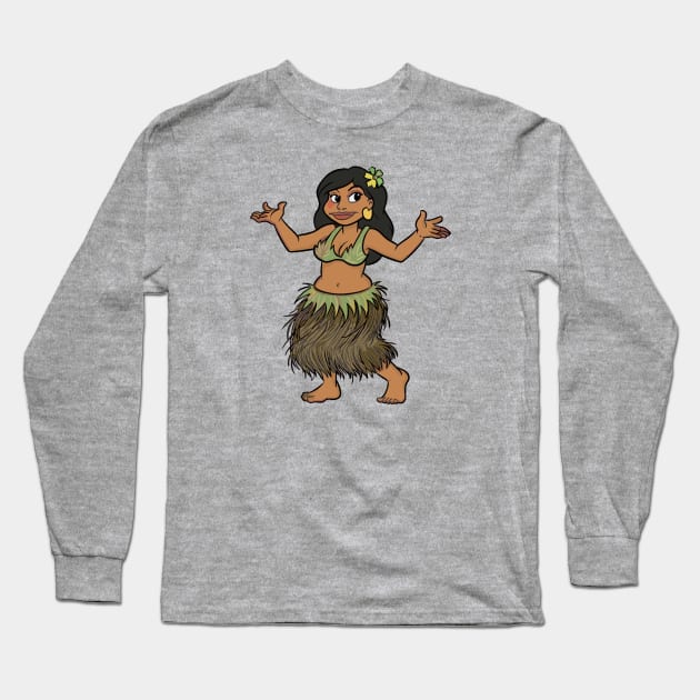 Hula Polynesian dance Cartoon Long Sleeve T-Shirt by Alexander Luminova